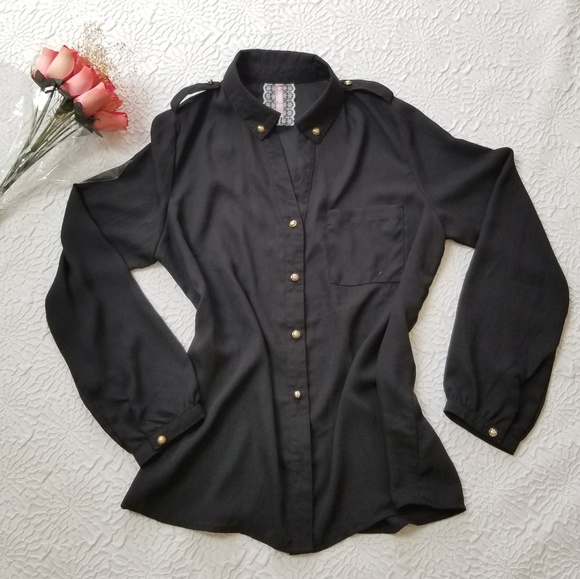Mauve black sheer longsleeve button down blouse - Picture 3 of 8